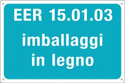 Cartello azzurro con il codice EER 15.01.03, imballaggi in legno