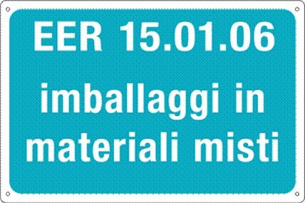 Cartello azzurro con il codice EER 15.01.06, imballaggi in materiali misti