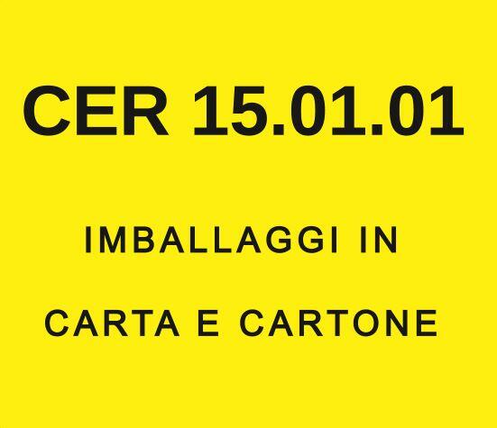 Etichetta gialla per rifiuti col codice CER 15.01.01: imballaggi in carta e cartone