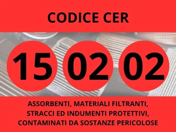 Grafica rossa del codice CER 15 02 02: assorbenti, materiali filtranti, stracci e indumenti protettivi contaminati da sostanze pericolose