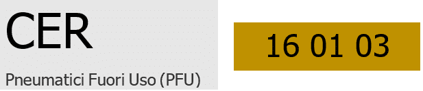Grafica del codice CER 16 01 03, pneumatici fuori uso (PFU)